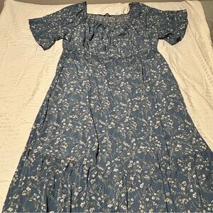 BloomChic Dusty Blue Floral Tiered Maxi Dress